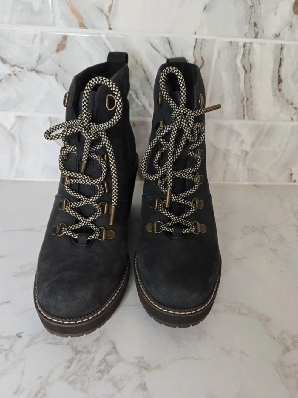TOMS Black Lace-Up Wedge Ankle Boots – Women’s - Picture 6 of 6